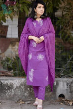 Purple Floral Elegance Cotton Kurti Set
