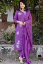 Purple Floral Elegance Cotton Kurti Set - Image 2