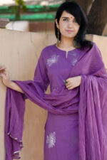 Purple Floral Elegance Cotton Kurti Set - Image 3
