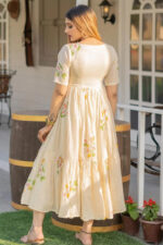Americanchoice Off White Leaves Printed Anarkali Kurta - Image 4