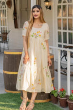 Americanchoice Off White Leaves Printed Anarkali Kurta