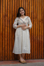 Americanchoice Off White Embroidered Cotton Anarkali Gown