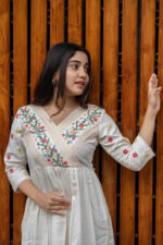 Americanchoice Off White Embroidered Cotton Anarkali Gown - Image 3
