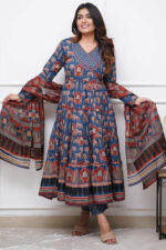 Americanchoice Blue Cotton Solid Anarkali Suit For Women - Image 5