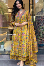Americanchoice Yellow Cotton Kurta Pant & Dupatta Set - Image 3