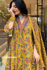 Americanchoice Yellow Cotton Kurta Pant & Dupatta Set - Image 2
