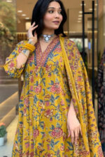 Americanchoice Yellow Cotton Kurta Pant & Dupatta Set - Image 4