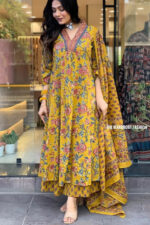 Americanchoice Yellow Cotton Kurta Pant & Dupatta Set