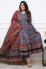Americanchoice Blue Cotton Solid Anarkali Suit For Women - Image 3