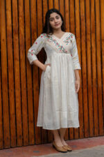 Americanchoice Off White Embroidered Cotton Anarkali Gown - Image 4