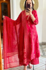 Americanchoice Red Cotton Kurta, Palazzo & Dupatta Set - Image 2
