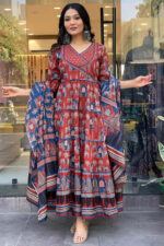 Americanchoice Maroon Cotton Solid Anarkali Suit For Women - Image 5