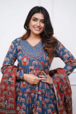 Americanchoice Blue Cotton Solid Anarkali Suit For Women - Image 6