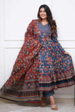 Americanchoice Blue Cotton Solid Anarkali Suit For Women - Image 2
