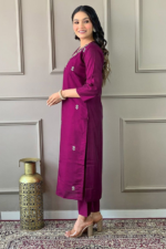 Floral Embroidered Regular Straight Kurta With Trousers & Dupatta - Image 2