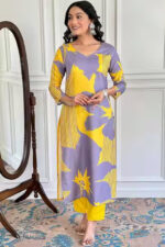 Women's Yellow Rayon Printed Straight Kurta with Rayon Pant - Image 5