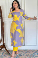 Women's Yellow Rayon Printed Straight Kurta with Rayon Pant - Image 3
