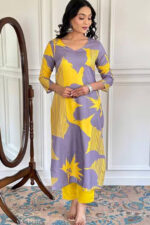 Women's Yellow Rayon Printed Straight Kurta with Rayon Pant - Image 2