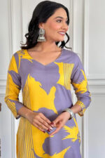 Women's Yellow Rayon Printed Straight Kurta with Rayon Pant - Image 6