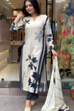 Women's White Printed Kurta Set with Rayon Pants & Dupatta - Image 6