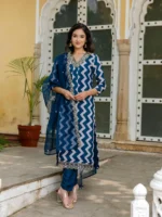 Blue Embroidered Crepe Kurta Set with Rayon Pants & Organza Dupatta - Image 7