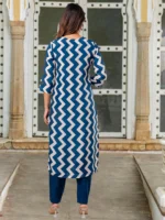 Blue Embroidered Crepe Kurta Set with Rayon Pants & Organza Dupatta - Image 5