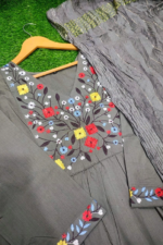 Women’s Embroidered Gray Anarkali Kurta Suit Set - Image 3