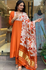 Orange Embroidered Kurta with Trouser & Dupatta