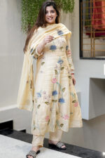 Women's Elegant Chanderi Cotton Embroidered Anarkali Kurta Set with Dupatta - Image 4