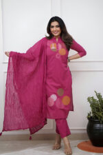Women's Rani Pink Rayon Kurta Set with Dupatta