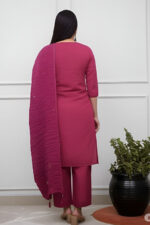 Women's Rani Pink Rayon Kurta Set with Dupatta - Image 3