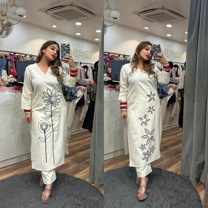 Cotton Flex Kurta Set with Hand Embroidery - Image 5