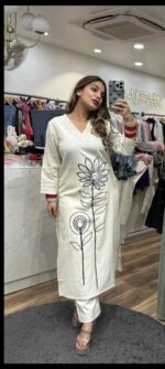 Cotton Flex Kurta Set with Hand Embroidery - Image 6