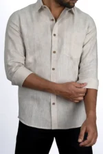 Beige Pure Linen Full Sleeve Shirt - Image 4