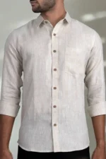 Beige Pure Linen Full Sleeve Shirt - Image 5