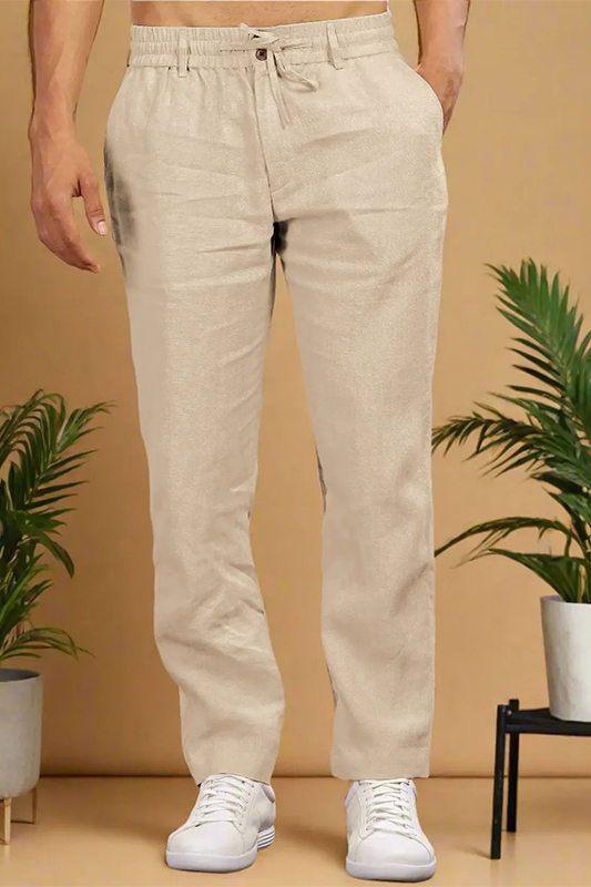 Beige_Pure_Linen_Trousers_With_Elastic_Waist_Band_TP50B63PPT_2026-03-03_4 Beige Pure Linen Trousers With Elastic Waist Band - Image 1