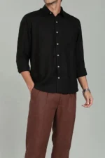 Black Pure Linen Full Sleeve Shirt - Image 2
