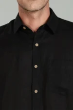 Black Pure Linen Full Sleeve Shirt - Image 3