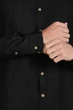 Black Pure Linen Full Sleeve Shirt - Image 4
