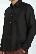 Black Pure Linen Full Sleeve Shirt