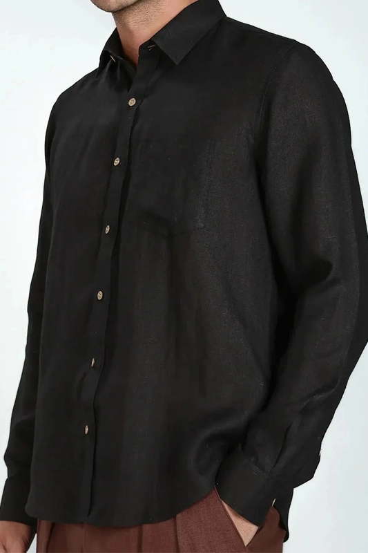 Black_Pure_Linen_Full_Sleeve_Shirt_UCOXZU8HWW_2026-02-26_1 (1) Black Pure Linen Full Sleeve Shirt - Image 1
