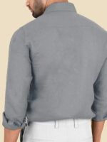 Dark Grey Pure Linen Full Sleeve Shirt - Image 4