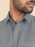 Dark Grey Pure Linen Full Sleeve Shirt - Image 3