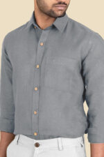Dark Grey Pure Linen Full Sleeve Shirt