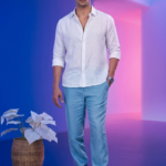 Men's Bluish Grey Linen Cotton Trouser