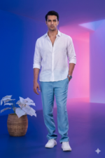 Men's Bluish Grey Linen Cotton Trouser