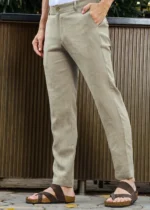 Men's Artichoke Green Linen Cotton Trouser - Image 4