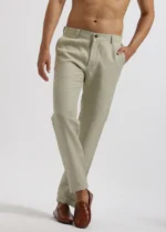 Men's Beige Linen Cotton Trouser - Image 4