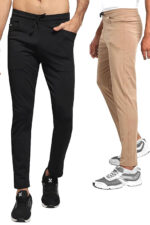 Men's Blend-Lycra Solid Jogger Pants Combo Pack Of 2 (Black & Beige)
