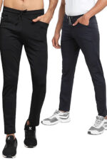 Men's Blend-Lycra Solid Jogger Pants Combo Pack Of 2 (Black & Dark Grey)